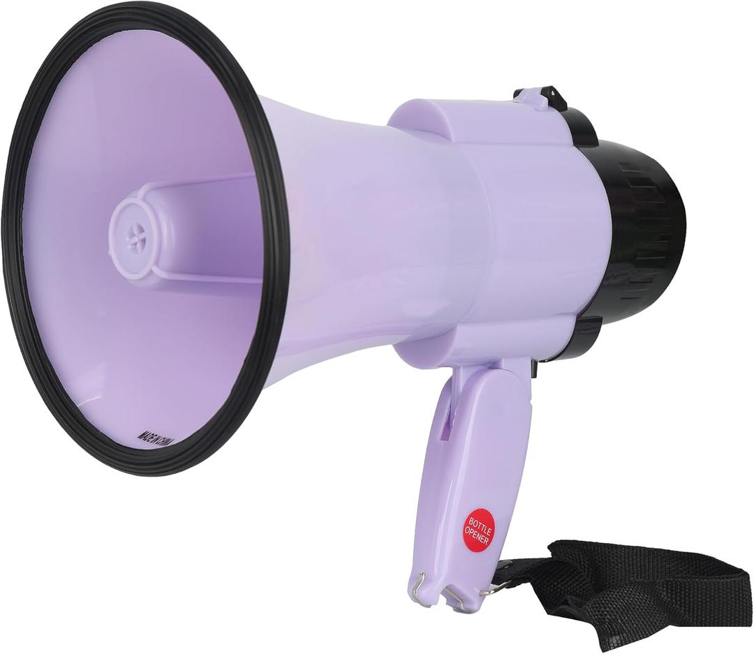 B S 20W Portable Megaphone Bullhorn Speaker with Bottle Opener & Alarm Siren Projection Range Up to 600 Square Yards for Recording, Outdoor Events and Crowd Management (lilac)
