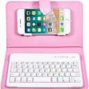 ELIATER Portable Bluetooth Keyboard with Leather Case Cover with for 4.5''-6.8'' iOS, Android and Windows Smart Phones, Detachable with Kickstand