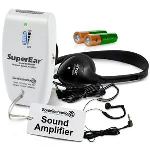SuperEar Rechargeable Personal Sound Amplifier - 50dB Amplifier with Headphones, Earbuds and Tactile 3 Tone Frequency - Sound Amplifiers for Seniors, Adults and Elderly - Model SE9000HP (PSAP)