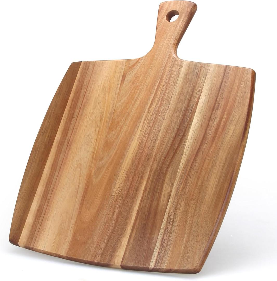 Large Wooden Charcuterie Boards Acacia Wood Cutting Boards for Kitchen Meat Chopping Board Bread Serving Cheese Board Decorative Big Cutting Board With Handle Butcher Block Food Tray Cheese Platter (17"L x 13"W)
