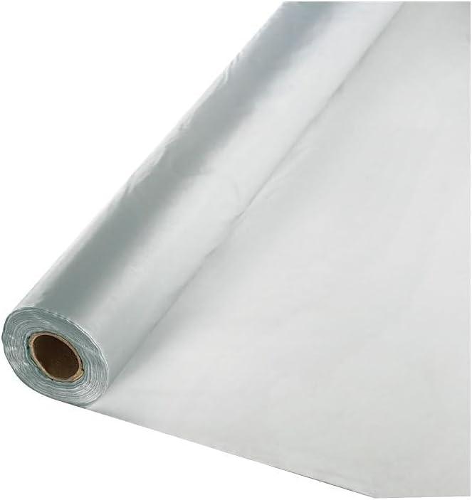Creative Converting Roll Plastic Table Cover, 100-Feet, Shimmering Silver -