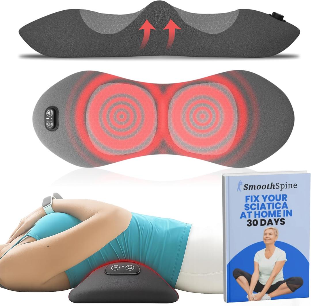 SmoothSpine Triple Fusion Back Massager - The Official Smooth Spine Back Massager with Heat - 3-in-1 Design to Support Lower Back Comfort, Gentle Vibration & Traction - Relaxation Device for Home Use