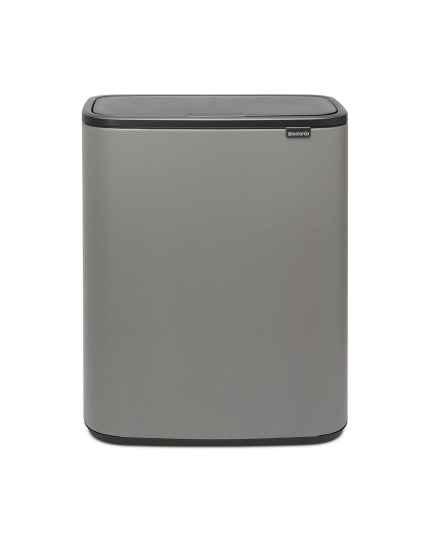 Brabantia Bo Touch Top Kitchen Trash Can with Dual Compartments | Mineral Gray | 2 x 8 Gal Inner Buckets | Soft-Close Garbage Can, Light Touch Opening, Stay-Open Lid | Fits Against Wall | + Trash Bags