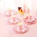 350 Pcs Pink Gingham Plates and Napkins Party Supplies - Pink and White Checkered Plates Sets Serve 50 Guests - Scalloped Gingham Paper Plate for Birthday Wedding Picnic Mother's Day Party Decorations