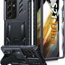 FNTCASE for Samsung Galaxy S21-Ultra Case: Military Grade Rugged Cell Phone Cover with Kickstand | Shockproof TPU Protection Bumper Matte Textured Design for Samsung S21 Ultra Cases 6.8 inches (Black)