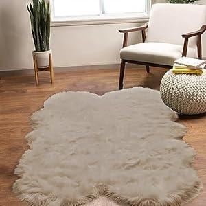 Latepis Beige Washable Rugs 4x6 Rug for Living Room Fluffy Carpet Rug Soft Shaggy Rug Faux Sheepskin Fur Rug for Bedroom Floor Rug Room Rug Home Decor Sheepskin