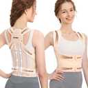 Fit Geno Back Brace Posture Corrector for Men & Women: Shoulder Straightener Adjustable Full Back Support Pain Relief - Scoliosis Hunchback Spine Corrector (Large) (Beige)