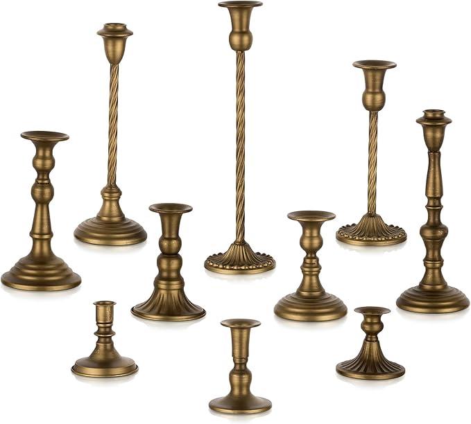 Gold Candlestick Candle Holders: Tall Taper Candles Stick Holder Bulk Wedding Decor Set of 6 Brass Dinning Table Centerpiece Vintage Metal Candle Stand