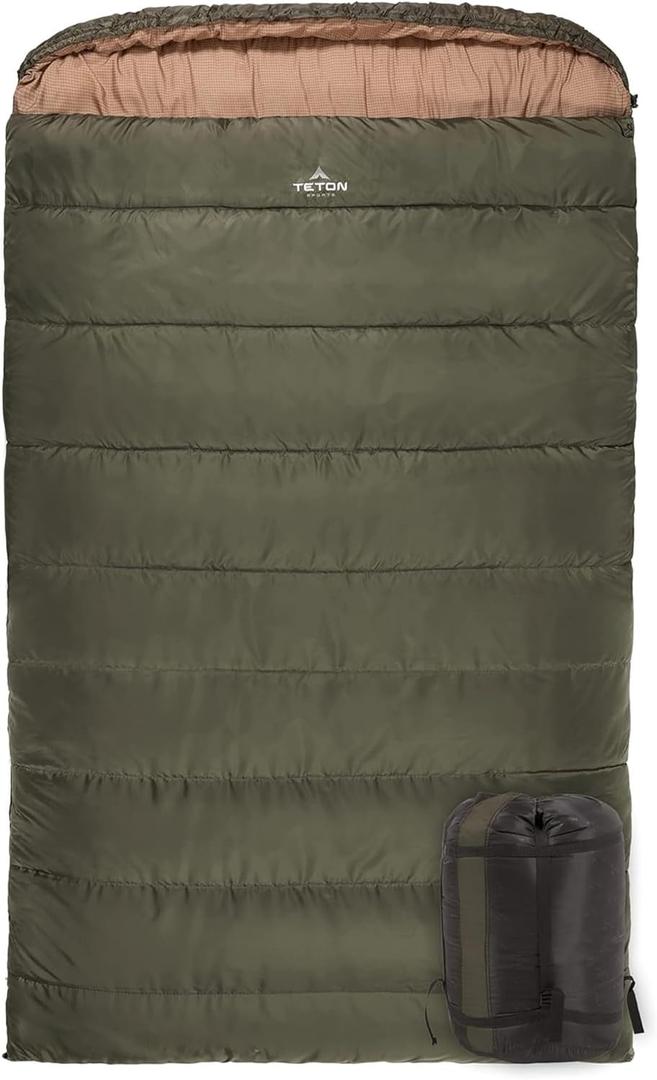 Teton Mammoth Queen Size Double Sleeping Bag- A Warm Bag The Whole Family can Enjoy  Great for Camping, Hunting and Base Camp. Compression Sack Included (Green) Teton Mammoth Queen Size Double Sleeping Bag- A Warm Bag The Whole Family can Enjoy  Great for Camping, Hunting and Base Camp. Compression Sack Included (Green)