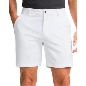 Obla Men's Golf Shorts 7"/9" Inseam Stretch Lightweight Casual Work Dress Shorts Flat Front Golf Shorts for Men 5 Pockets (36 Regular, White)