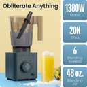 Chefman Obliterator 48 oz Countertop Blender for Smoothies, 1380W Motor to Crush Ice, Nuts, and Frozen Fruit with Stainless Steel Blade, Auto Blend Function, Includes 20 oz Travel Jar