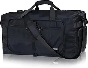 65L Duffle Bag with Shoes Compartment, Foldable Travel Duffel Bags for Men Women, Large Packable Travel Bag Water Repellent & Tear Resistant (Black)