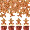 Ercadio 40 Pcs Edible Merry Christmas Cupcake Toppers Brown Gingerbread Man Cupcake Drink Topper Picks for Celebrating Merry Christmas Theme New Year Holiday Party Cake Decorations Supplies