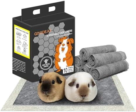 GINIDEAR Guinea Pig Bedding, Disposable Guinea Pig Cage Liners, Charcoal Odor Controlling Absorbent Waterproof Pee Pads for Rabbits, Hamster and Other Small Animals. 28''x51''(for Midwest),10 Count Expires 11/19/2027