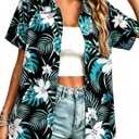 Hawaiian Shirts for Women Button Down Short Sleeve Summer Beach Tops (Blue)
