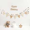 Happy 1/2 Birthday Banner Felt Pre-Strung Pennant Flags and Pom Pom Garland, Party Hat for Birthday Decorations, Reusable Party Sign for Women Men Girl Boy High Chair Backdrop