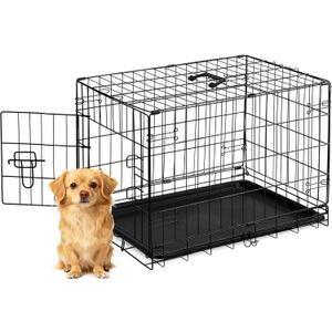 Dog Crate - 24 Inch Small Single Door Portable Puppy Dog Cage, Metal Wire Pet Kennel with Secure Lock, Leak-Proof Pan Tray, Foldable Design for Small Dog Indoor Training and Outdoor Trave