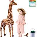 BRINJOY Giant Stuffed Giraffe Animal Set, 47 Inch Large Giraffe Plush Toy for Kids with Bird & Basket & Leaves & Card, Toddler Lifelike Standing Toys Stuffed Animal Gift for Girls Boys