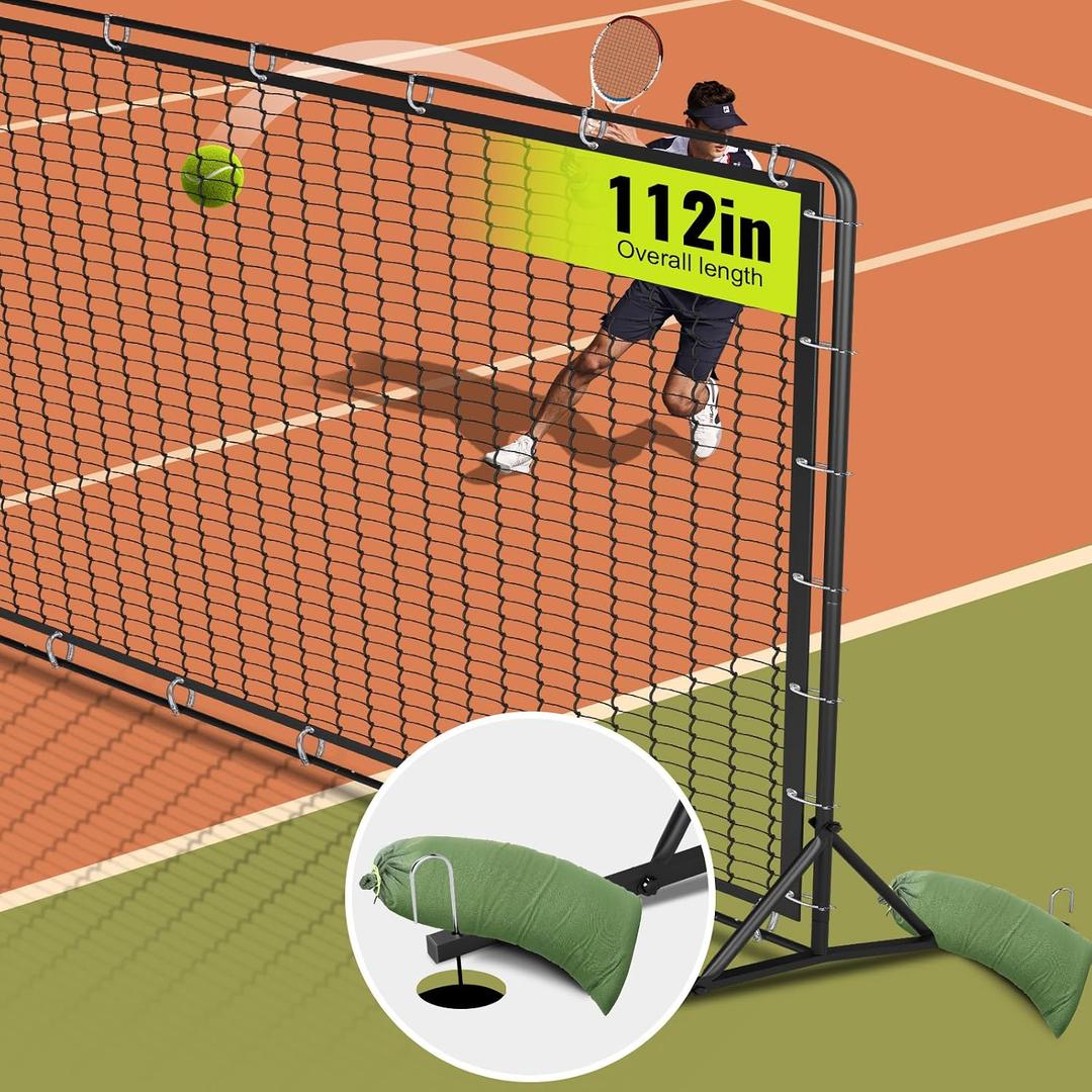 9.4ft x 7.4ft Tennis Rebounder Net, Tennis Rebounder Trainer, Multi-Sport Training Bounce Back Net for Tennis, Baseball, Lacrosse, Hockey, Softball, Pickleball, Ball, for Backyard and Indoor & Outdoor, 112"