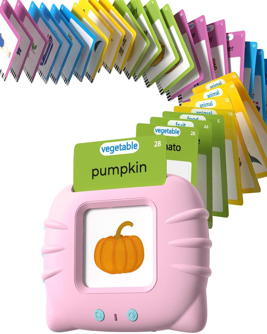 Talking Flash Cards for Toddlers 1 2 3 4 Year Olds, Montessori Language Learning with 224 Words, Pocket Speech Therapy Playthings, Children's Sensory Educational Device, Pink