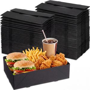 Chinco 300 Pieces Paperboard Kraft Food Trays 4 Corner Pop up Food Tray Disposable Foldable Cardboard Movie Night Snack Party Container Box for Holding Drink at Stadiums or Theaters (Black)