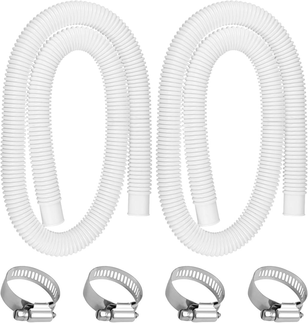 1.25" x 59" Pool Hoses for Above Ground Pools - Pool Pump Replacement Hose Compatible with Intex Pump Model #607/#637, 2 Pack with 4 Hose Clamps