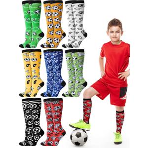 8 Pairs Funny Soccer Socks for Boys Youth Crazy Football Knee High Athletic Socks Sports Lover Soccer Team Gifts