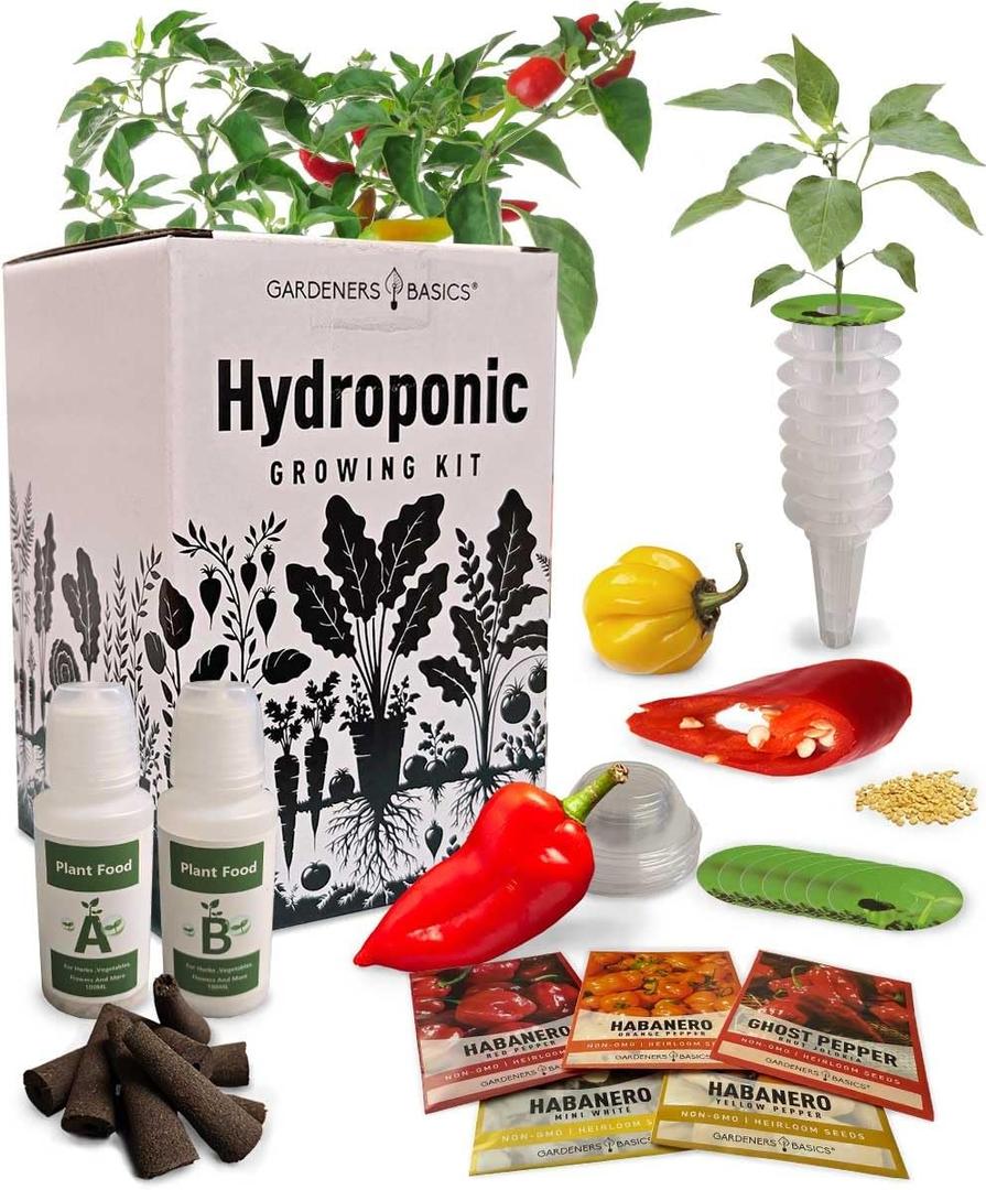 Gardeners Basics Hot Pepper Hydroponic Growing Kit Compatible with Aerogarden and Lettuce Grow 5 Super Spicy Peppers Indoors in Seed Pods Heirloom Seeds Aquaponics & Hydroponic Grow Kit