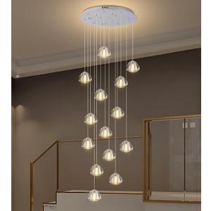 Modern Crystal Chandelier 14-Lights High Ceiling Raindrop Chandelier Lighting Fixture, Large LED Round Indoor Lighting Fixture Chrome for Foyer Staircase Living Room