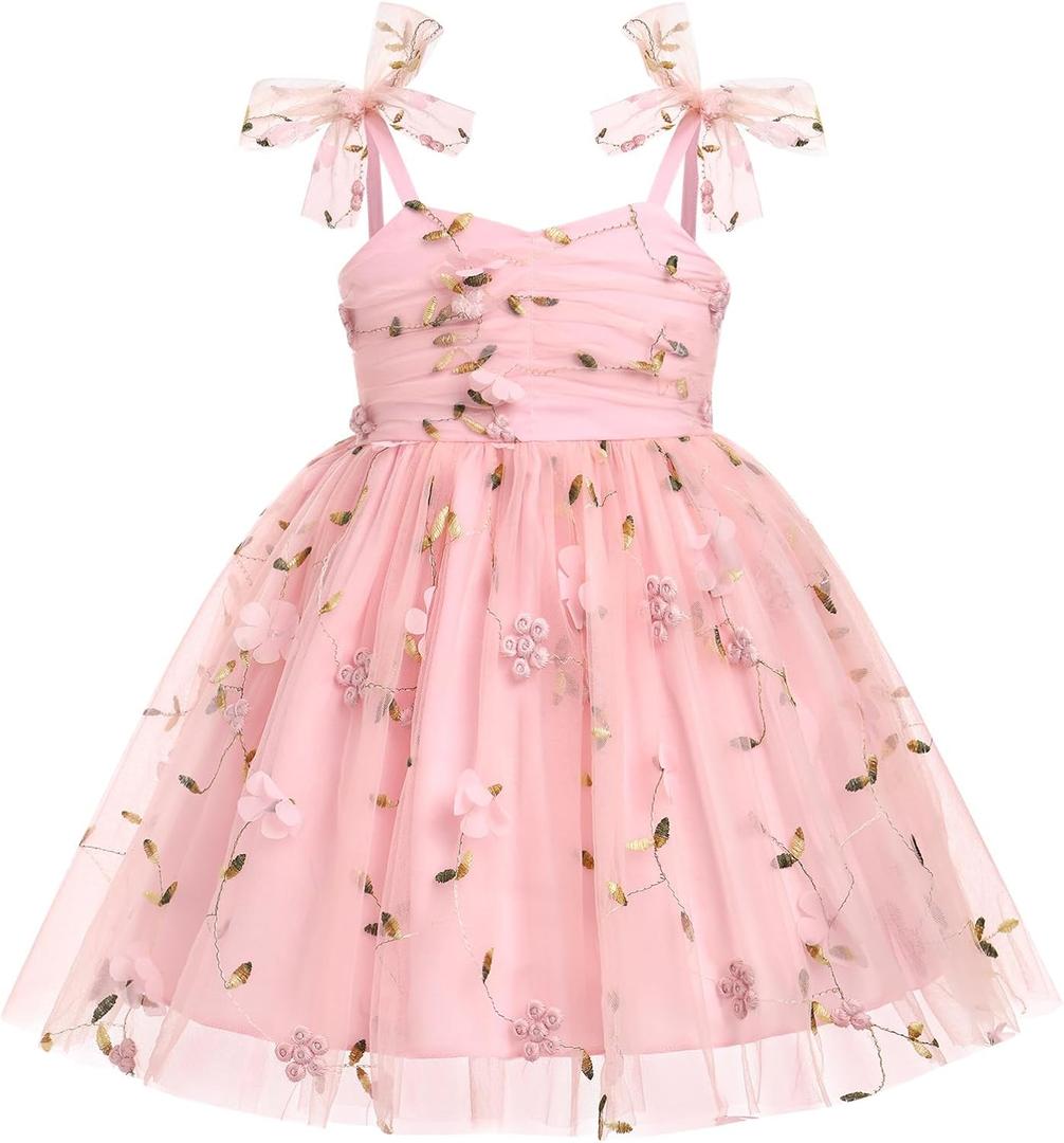 IMEKIS Toddler Baby Girl Birthday Princess Dress Shiny Confetti Boho Rainbow Cake Smash Photo Shoot Outfit for 1-6T (18-24 Months, Pink Posy)