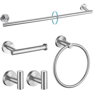 TURS 5 Piece Bathroom Hardware Set Brushed, SUS304 Stainless Steel Bath Towel Bar Set, 24 Inch Bathroom Accessories Kit Wall Mounted
