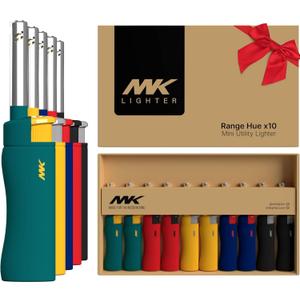 MK Lighter 10PCS Candle Lighters, Windproof Flame, Ideal as Lighters for Candle, BBQ Lighters, Camping, Outdoor, Butane Refillable, Multipurpose (3BL HUE -10PC)
