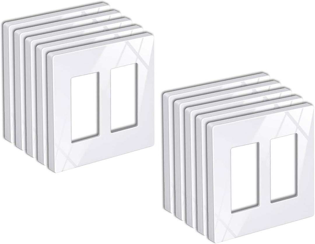 BESTTEN 10 Pack 2-Gang Screwless Decorative Wall Plate, USWP6 Snow White Series, Decorator Outlet Cover, H4.69 x W4.73, for Light Switch, Dimmer, GFCI, USB Receptacle