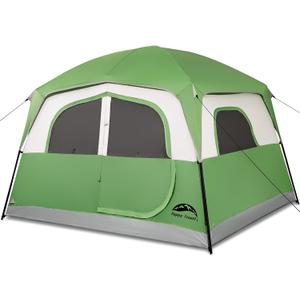 Happy Travel Tent 6 Person Tents for Camping, Waterproof Easy Setup Camping Tent with Rainfly, Portable Large Family Cabin Tent with 5 Large Mesh Windows and Carry Bag for Outdoor Camping & Hiking (Green)