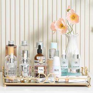 HAIGOUER Gold Mirror Tray Vanity Tray for Dresser Tops Perfect Gold Vanity Tray Large 14”x 10”x 2”