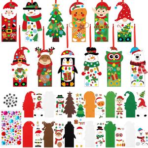 48 Sets Christmas Ornament Crafts Make Your Own Ornament Kits with Christmas Snowman Reindeer Penguin Foam Craft Stickers Bookmarks for Holiday Xmas Winter Favors