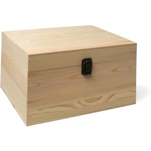 10.71x8x5.66-Inch Unfinished Wooden Box with Hinged Lid & Front Clasp for DIY Art Project Crafts Woodcraft Keepsake - Easy to Stain Paint Wood Burning