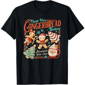 Retro Christmas Gingerbread Bakery North Pole Cookie T-Shirt