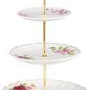 Sweejar 3 Tier Ceramic Cake Stand Wedding, Dessert Cupcake Stand for Tea Party Serving Platter (Fresh Flower)