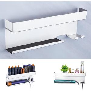 Hair Dryer Holder Wall Mount Hair Tool Organizer, Stainless Steel Hair Dryer Straightener Holder, Bathroom Blow Dryer Holder, Adhesive Curling Iron Holder, Hairdryer Holder Storage