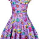 Girls Sleeveless Floral Dresses Ruched Tiered Flowy Swing Tween Summer Dress for Girl 7-16Y (Purple)