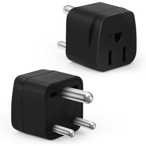 Bates- US to India Plug Adapter, 2 Pack, Type D, Black, Bangladesh, Maldives, Pakistan Travel Adapter, India Travel Plug Adapter, Type D Travel Adapter, India Power Adapter, USA to India Plug Adapter