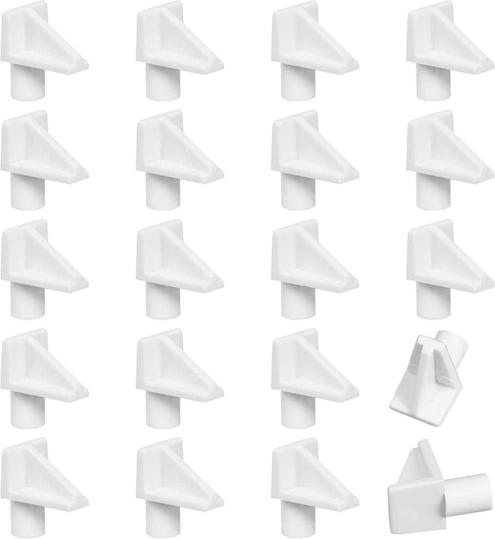 20pcs White Shelf Pegs, 1/4 inch Plastic Shelf Pins Shelf Support Pins, Cabinet Shelf Clips Shelf Holder Pins for Bookcase Cabinets Shelves Cupboard