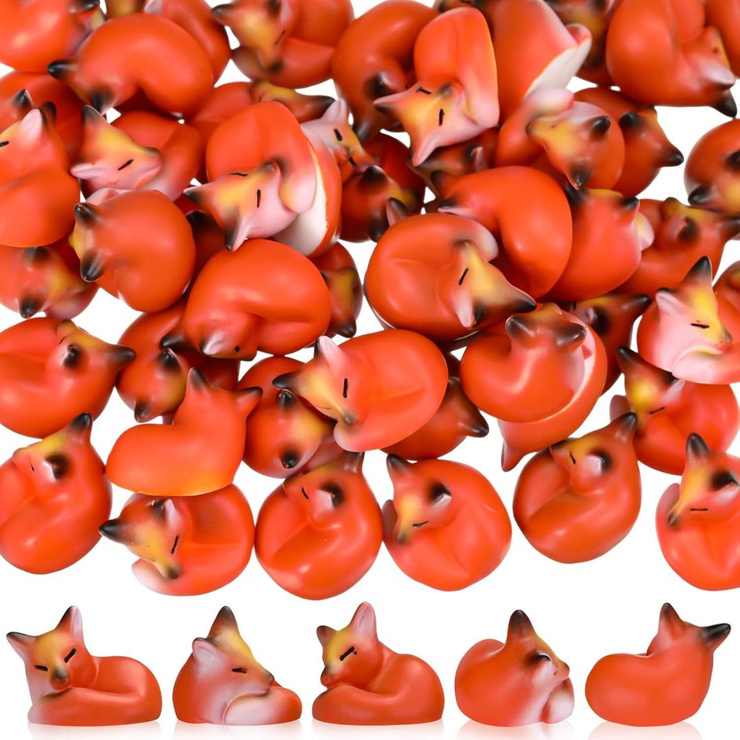 Wesiti 50 Pcs Mini Resin Fox Figures Bulk Cute Foxes Figurine Spring Woodland Fox Miniatures Animal Tabletop Statue for Home Desktop Micro Landscape Decor Gift Woodland Animal Crafts(Sleeping)