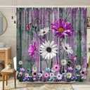 Rustic Farmhouse Floral Shower Curtain Rustic Farmhouse Daisy Shower Curtains Rustic Wooden Bath Curtain Set with 12PCS Hooks, 70X70 Inch, Pink