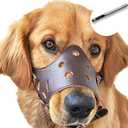 BARKLESS Dog Muzzle Leather, Soft Secure Anti-Barking Leather Muzzle for Medium Sized Dogs to Prevent Biting, Breathable and Adjustable, Allows Drinking and Panting, Used with Collars