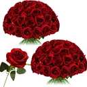 Nubry 50pcs Artificial Silk Roses Bulk,Fake Roses Flower with Stems Realistic Flowers for Wedding Centerpiece Home Party Decor(Burgundy)