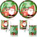 Yaomiao 4 Pcs Cookies for Santa Plate and Cup Set Christmas Santa Plates and Mugs for Milk and Cookies 2 Christmas Tray 2 Milk Cups Reindeer Elf Theme Gift Set for Xmas Dinner Party Favor
