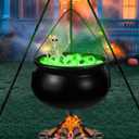 Halloween Outdoor Decorations, Witches Cauldron for Yard Decorations, halloween witch Decor Indoor, halloween witch Cauldron with Tripod with Eyeballs String Lights and Skeleton for Home & Porch decor