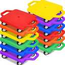 12 Pcs Sports Scooter Board with Handles for Kids Non-Marring Plastic Casters Floor Scooter Board Sitting Scooter Board Boy Girl Gym Indoor Outdoor Activities Play Equipment